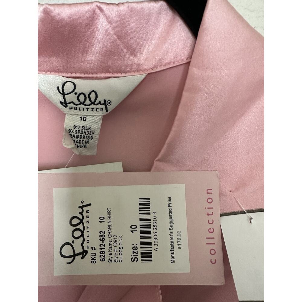 lilly pulitzer CHARLA SHIRT Size 10 91%Silk 9%Spandex Color PHIPPS PINK - Picture 10 of 10